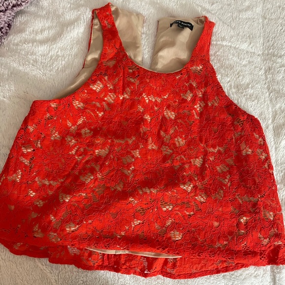 Paris Sunday Orange Floral Lace Blouse Large